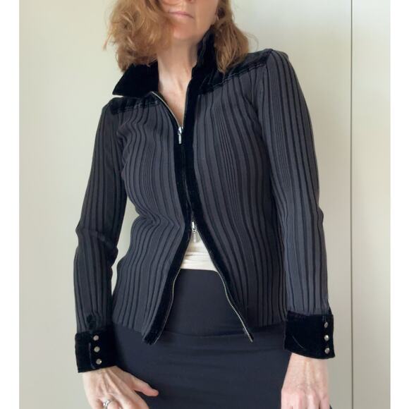Y2K KNit Zipper Cardigan Velvet Collar Size large Dark Gothic Grunge Vampire - Picture 7 of 11